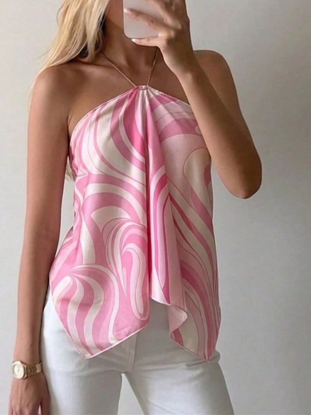 Multicolor Women's Tie-Dye Chiffon Printed Halter Neck Top